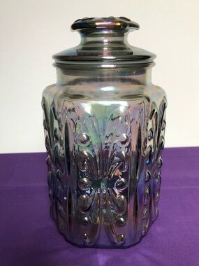 Vtg Imperial Iridescent Carnival Glass Canister Jar With Lid